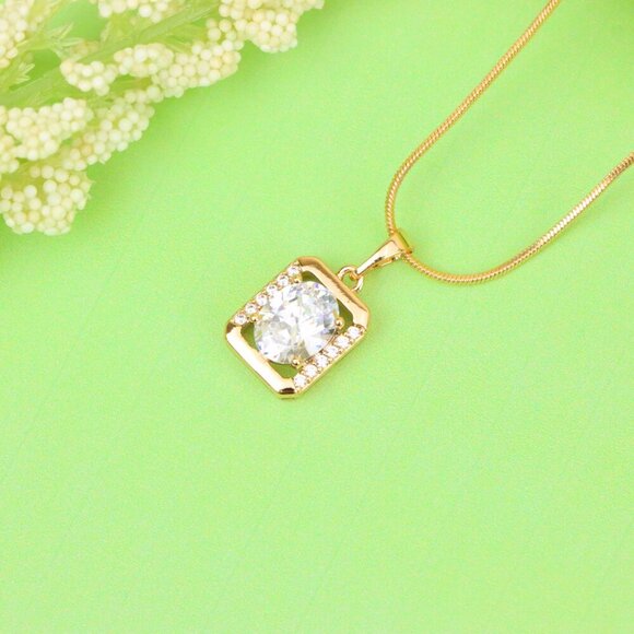 "Elegant Rose Gold Pendant with Oval CZ Center and Accent Stones, XPPT1443 - Picture 3 of 13